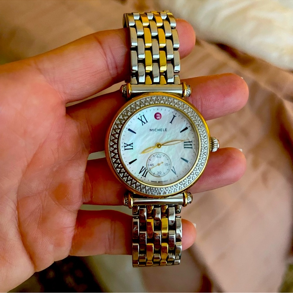 Michele Caber Watch mother of pearl face  with diamonds (two toned band)